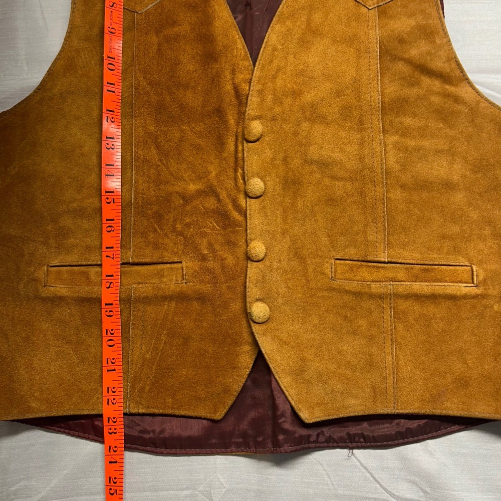 Vintage Sears The Leather Shop Suede Leather Western Vest Brown Mens 44 Reg - Picture 5 of 6